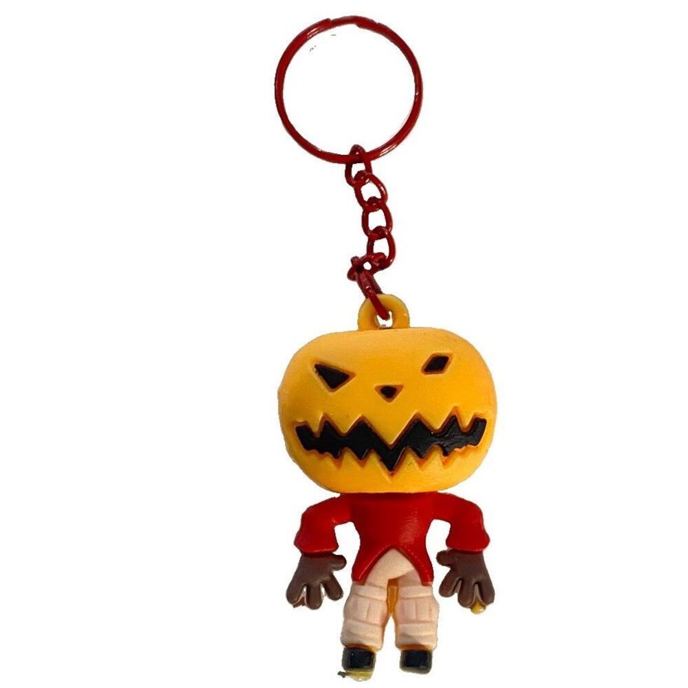 Rubber Pumpkin Man Keychain Halloween Horror Spooky Jack O Lantern Key Ring Gift
